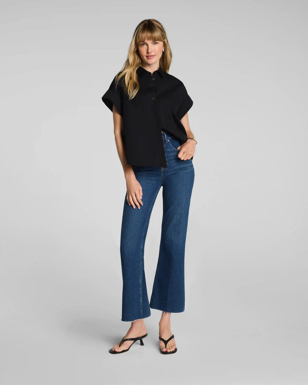 SPANX® Poplin Oversized Short Sleeve Button Down | Classic Black