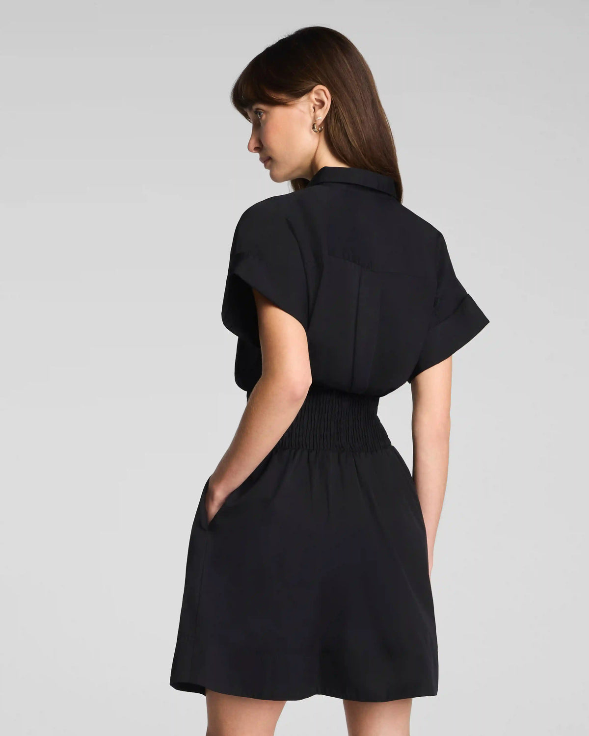 SPANX® Poplin Smocked Mini Shirt Dress | Classic Black