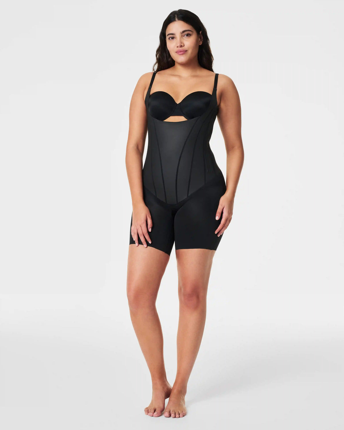 SPANXsupersculpt® TotalContour Open-Bust Mid-Thigh Bodysuit | Very Black