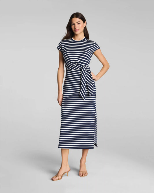SPANX® AirEssentials Tie-Waist Maxi Dress | Timeless Navy/Powder Stripe