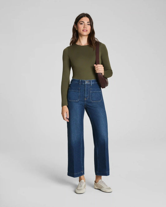 SPANXshape® Authentic 360 Cropped Wide Leg Jeans with Patch Pockets | Adriatic Blue