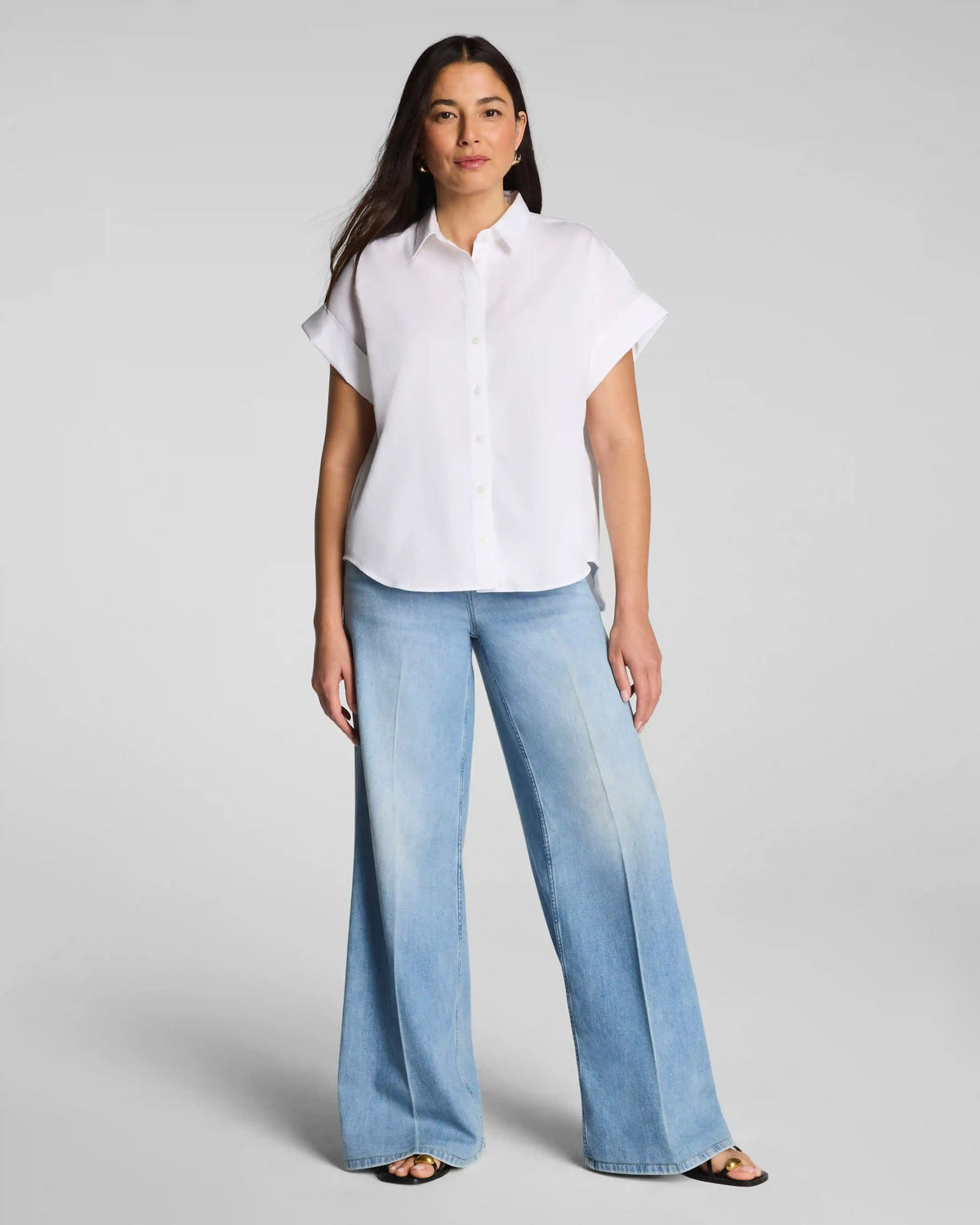 SPANX® Poplin Oversized Short Sleeve Button Down | Classic White