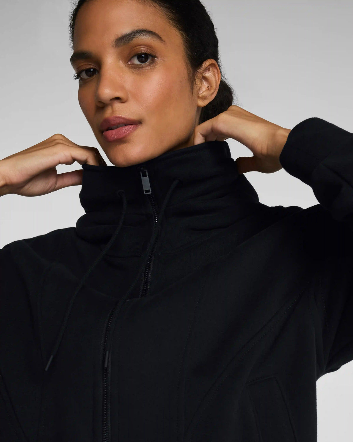 SPANX® BoostUp Cotton Fleece Full Zip Hoodie | Very Black