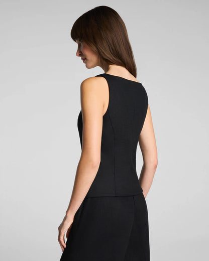SPANX® EasyBreezy Cotton Linen Button-Down Vest | Classic Black