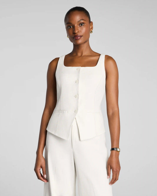 SPANX® EasyBreezy Cotton Linen Button-Down Vest | Ivory
