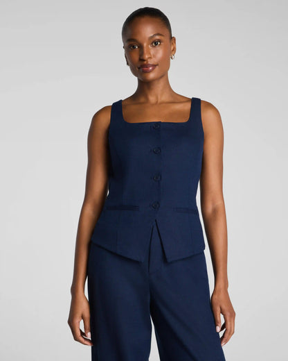 SPANX® EasyBreezy Cotton Linen Button-Down Vest | Timeless Navy