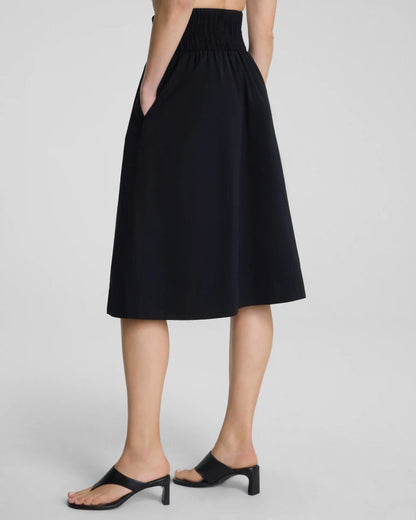 SPANX® Poplin Smocked A-Line Midi Skirt | Classic Black