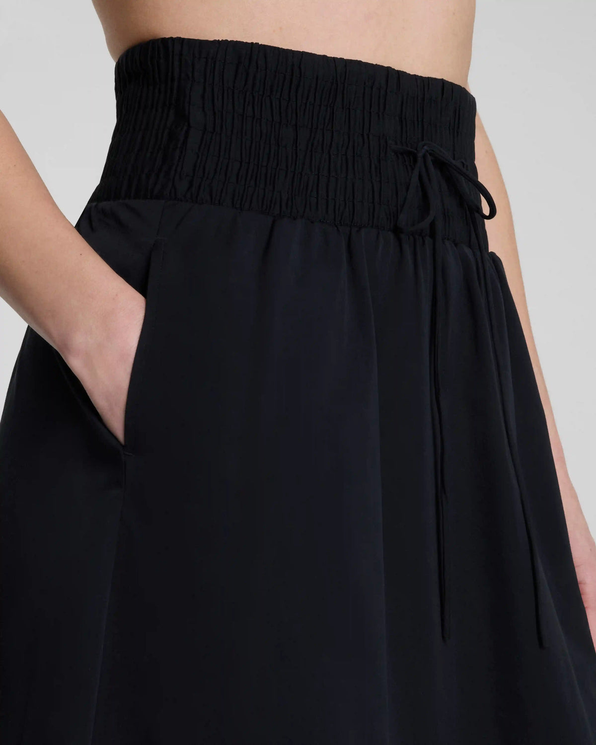 SPANX® Poplin Smocked A-Line Midi Skirt | Classic Black