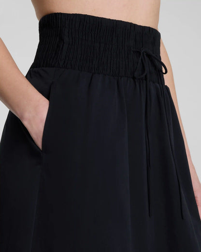 SPANX® Poplin Smocked A-Line Midi Skirt | Classic Black