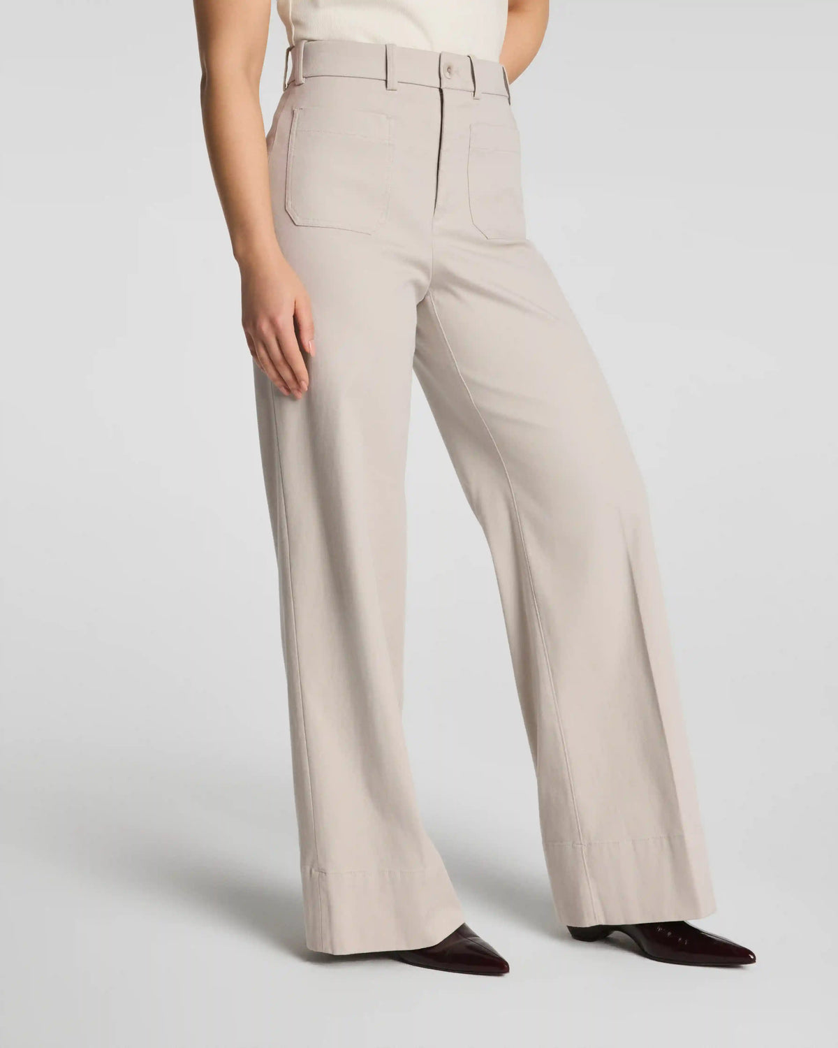 SPANXsupersmooth® Stretch Twill Wide Leg Pant with Patch Pockets | Bone