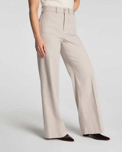 SPANXsupersmooth® Stretch Twill Wide Leg Pant with Patch Pockets | Bone