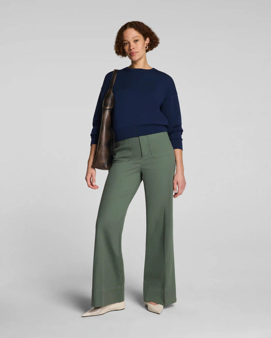 SPANXsupersmooth® Stretch Twill Wide Leg Pant with Patch Pockets | Eucalyptus