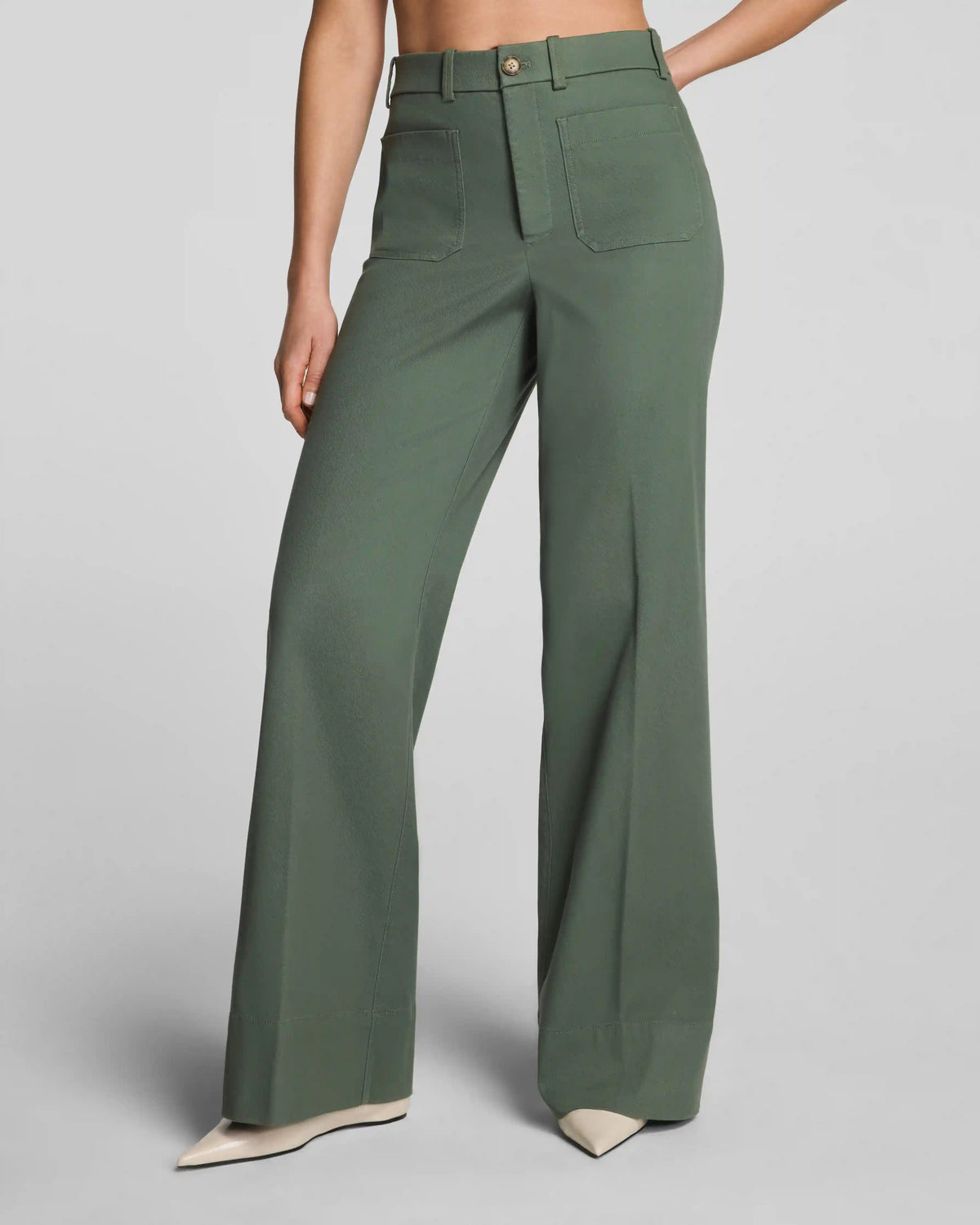 SPANXsupersmooth® Stretch Twill Wide Leg Pant with Patch Pockets | Eucalyptus
