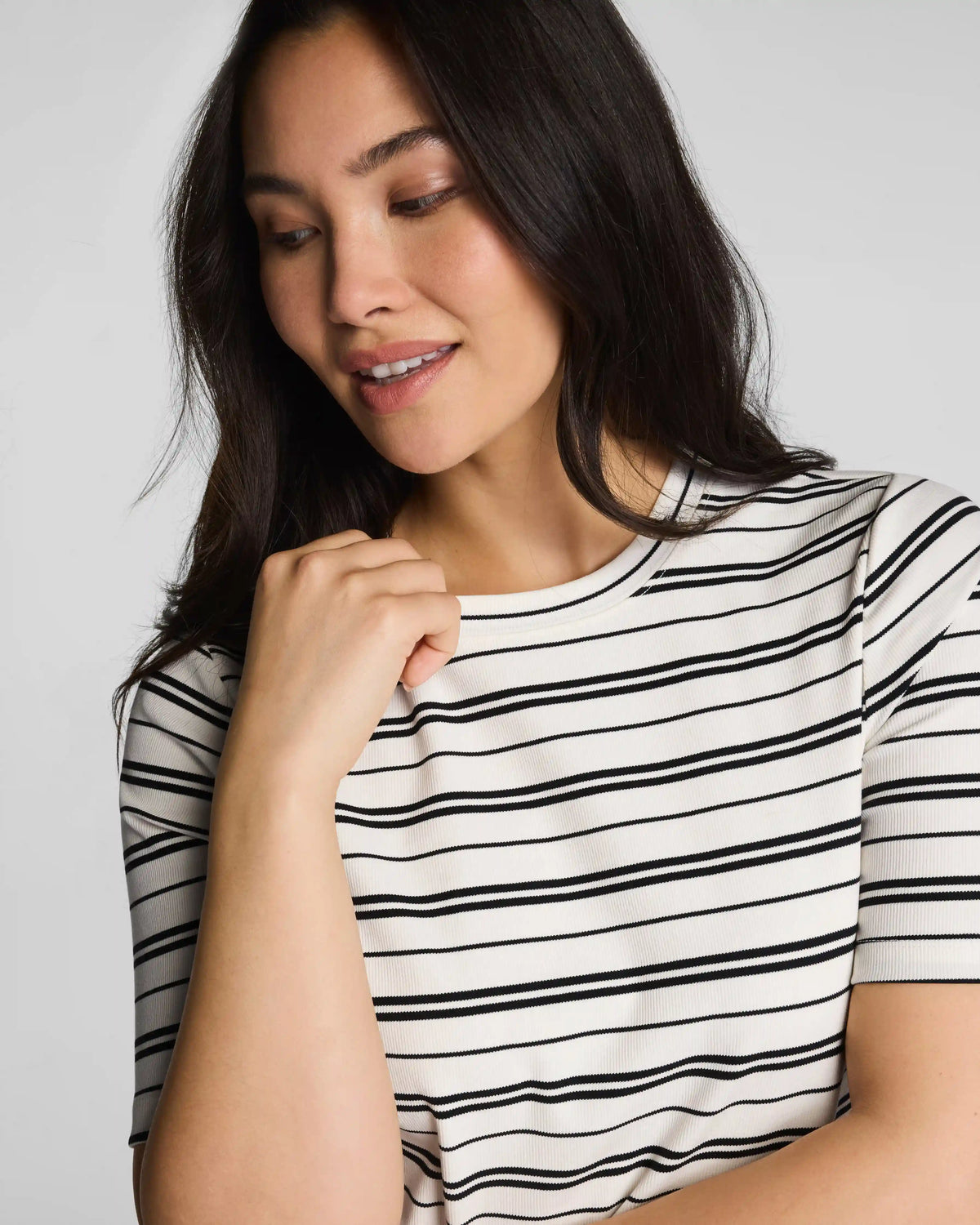 SPANX® Ribbed Knit Crewneck Tee | Linen/Classic Black Stripe