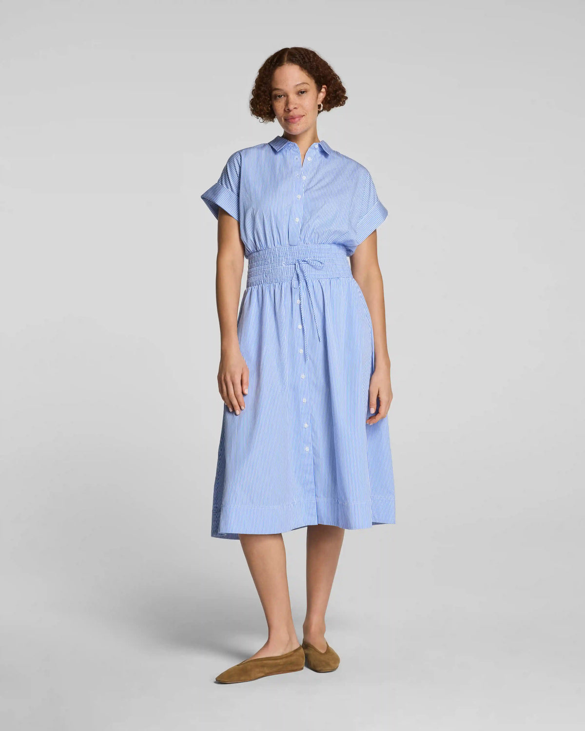 SPANX® Poplin Smocked Midi Shirt Dress
