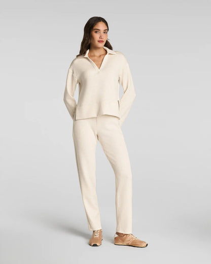 SPANX AirEssentials® Long Sleeve Polo Top | Oatmeal Heather