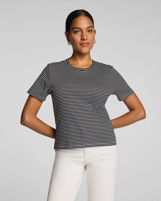 SPANX® Lightweight Cotton Crewneck Tee | Classic Black/Linen Stripe