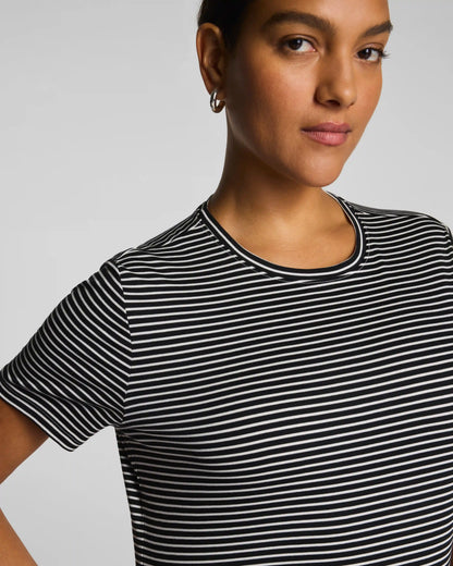 SPANX® Lightweight Cotton Crewneck Tee | Classic Black/Linen Stripe