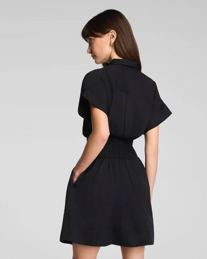 SPANX® Poplin Smocked Mini Shirt Dress | Classic Black
