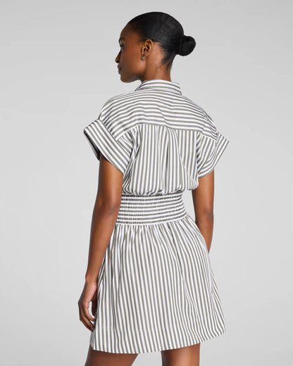 SPANX® Poplin Smocked Mini Shirt Dress | Frosted Moss/Classic White Stripe