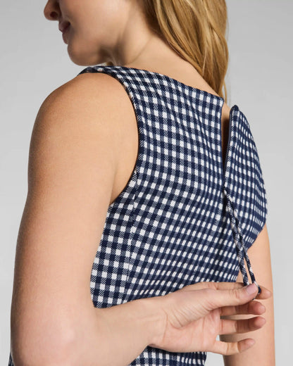 SPANX® Ponte Jacquard Square Neck Mini Dress | Timeless Navy Gingham
