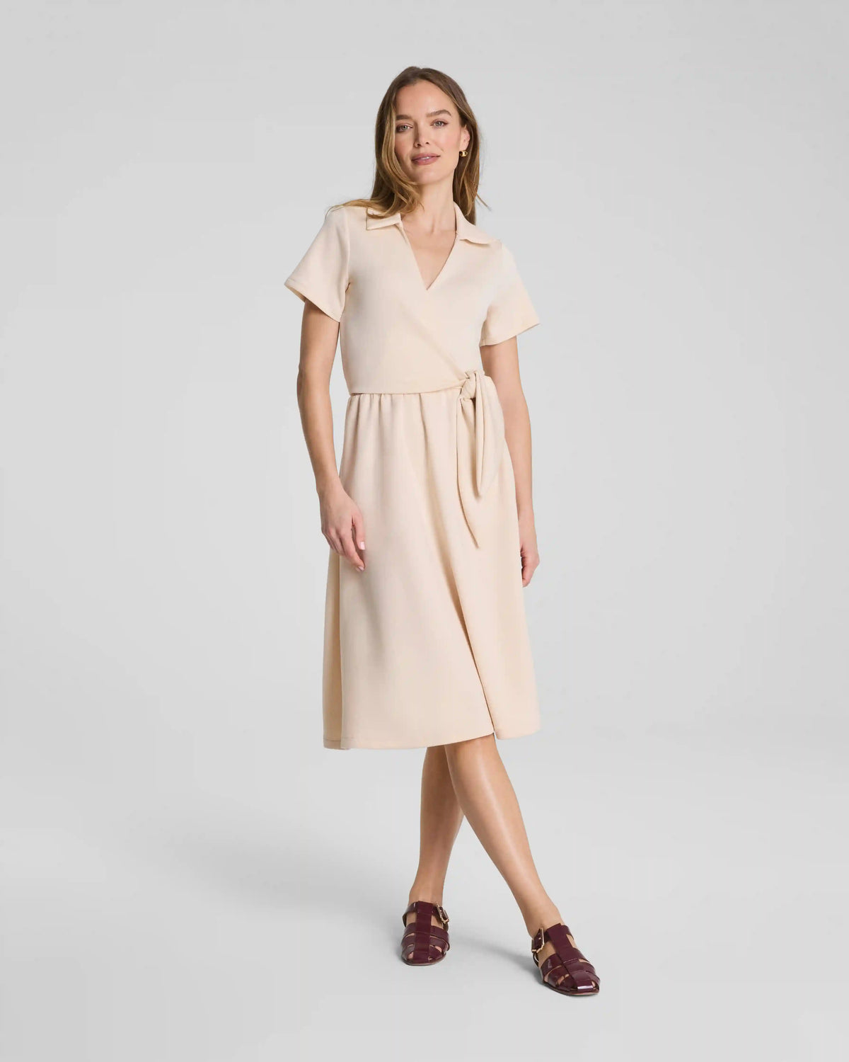 SPANX AirEssentials® Collared Tie-Waist Midi Dress | Toasted Coconut