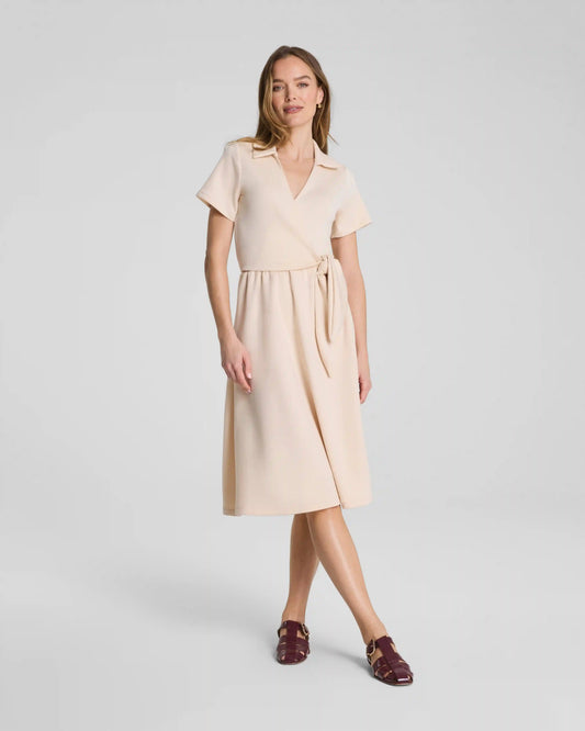 SPANX AirEssentials® Collared Tie-Waist Midi Dress | Toasted Coconut