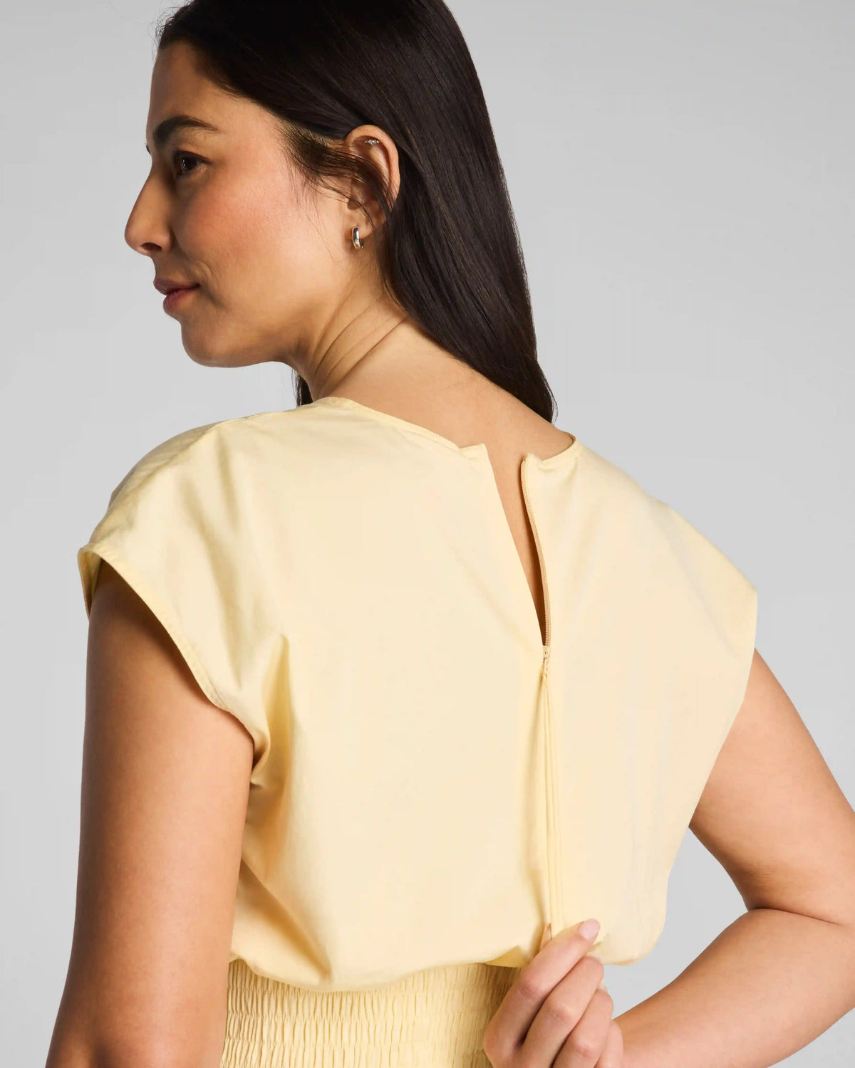 SPANX® Poplin V-Neck Smocked Midi Dress | Sunbeam