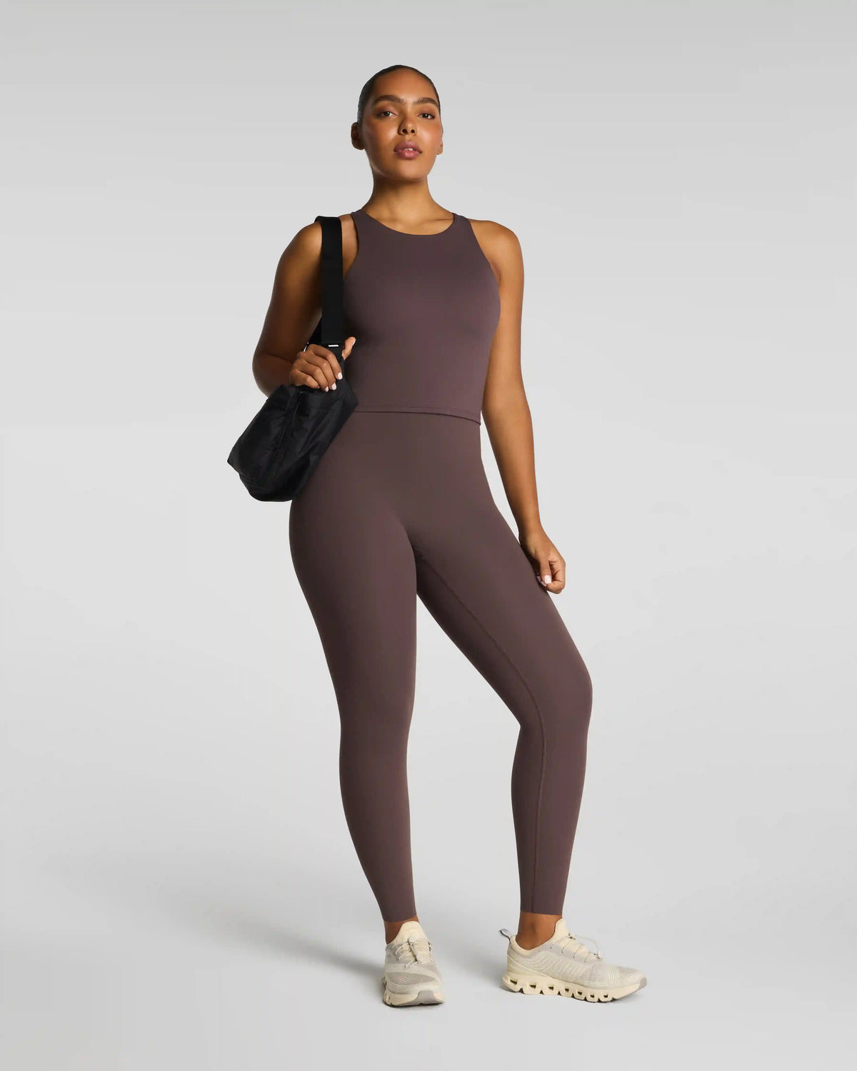 SPANX® BodyLine High Neck Cropped Tank with FlexForm Cups | Dark Cacao