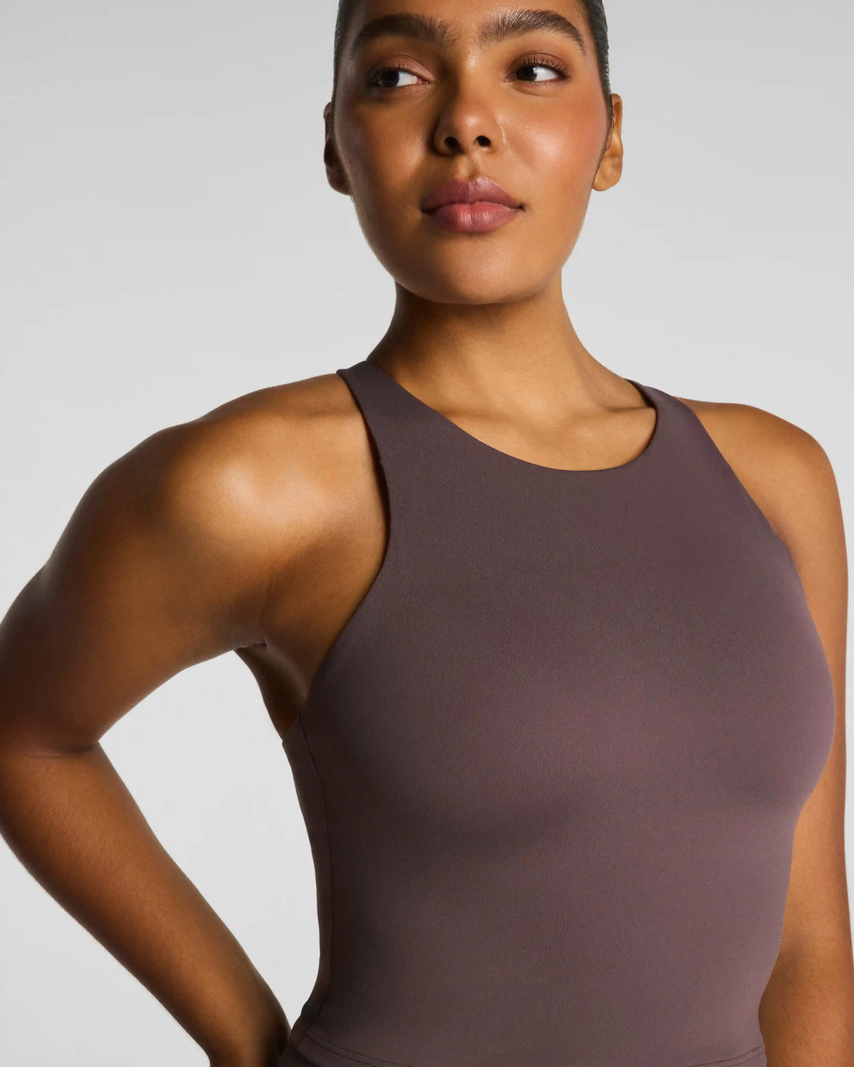SPANX® BodyLine High Neck Cropped Tank with FlexForm Cups | Dark Cacao